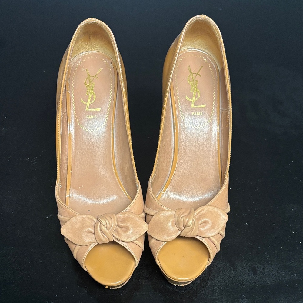 Yves Saint Laurent Beige Peep-Toe Heels